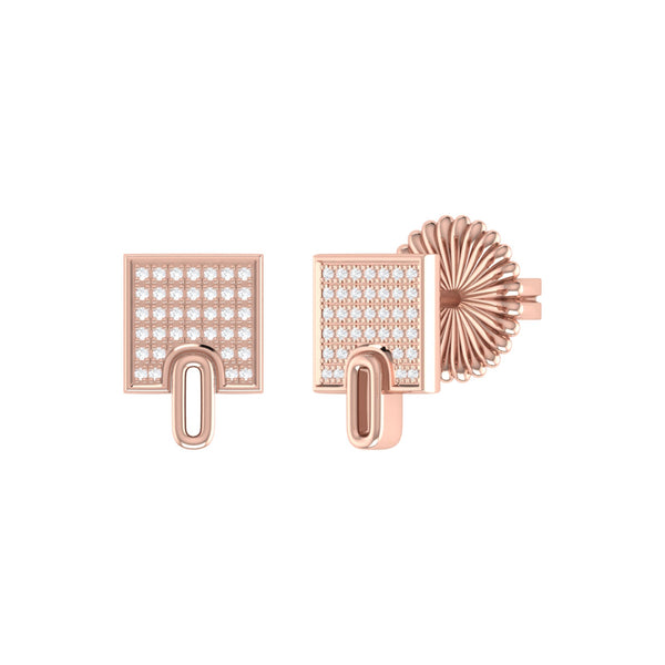 LuvMyJewelry Sidewalk Square Diamond Stud Earrings in 14K Rose Gold Vermeil on Sterling Silver