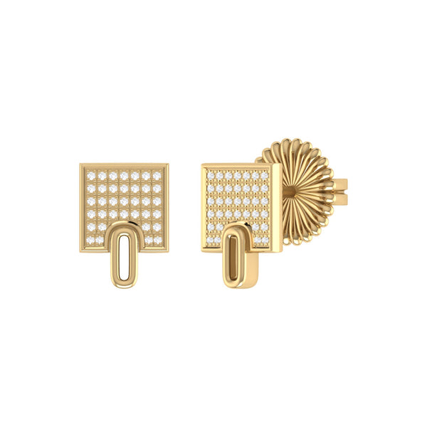 LuvMyJewelry Sidewalk Square Diamond Stud Earrings in 14K Yellow Gold Vermeil on Sterling Silver