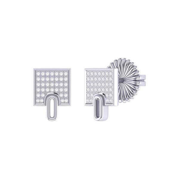 LuvMyJewelry Sidewalk Square Diamond Stud Earrings in Sterling Silver