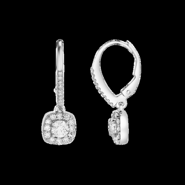 LuvMyJewelry Skye Pave Square Shape Diamond Drop Huggie Hoop Earrings In 14K White Gold