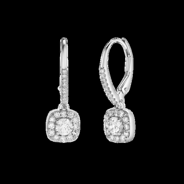 LuvMyJewelry Skye Pave Square Shape Diamond Drop Huggie Hoop Earrings in 14K White Gold