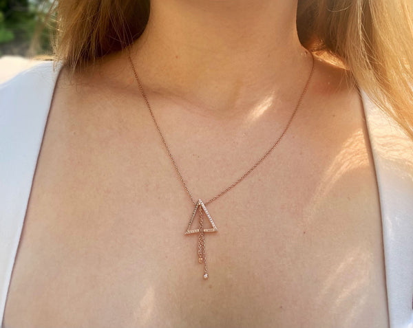 LuvMyJewelry Skyline Triangle Bolo Adjustable Diamond Lariat Necklace In 14K Rose Gold Vermeil On Sterling Silver