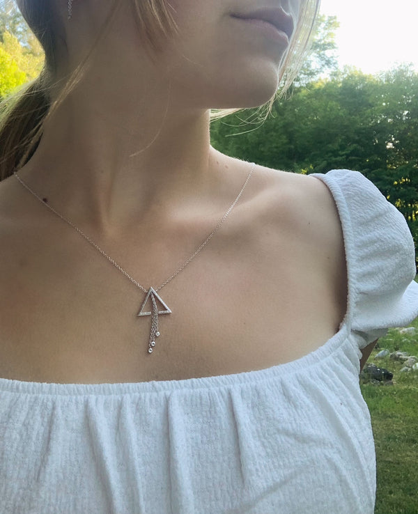 LuvMyJewelry Skyline Triangle Bolo Adjustable Diamond Lariat Necklace In Sterling Silver