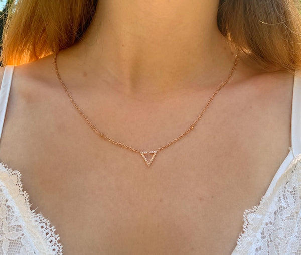 LuvMyJewelry Skyline Triangle Diamond Necklace In 14K Rose Gold Vermeil On Sterling Silver
