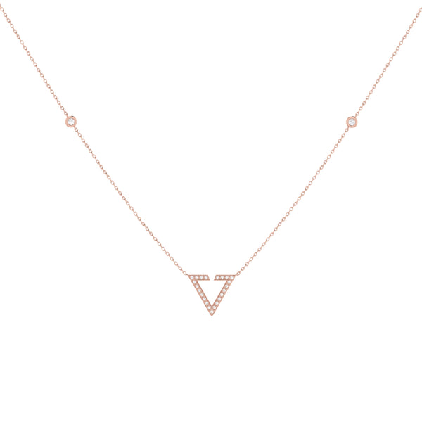 LuvMyJewelry Skyline Triangle Diamond Necklace In 14K Rose Gold Vermeil On Sterling Silver