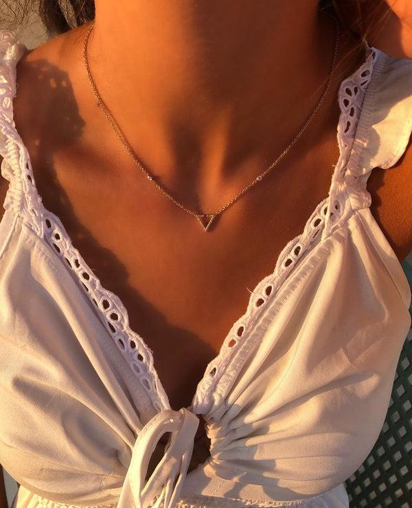 LuvMyJewelry Skyline Triangle Diamond Necklace In 14K Yellow Gold Vermeil On Sterling Silver