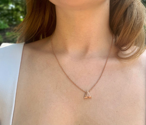 LuvMyJewelry Skyscraper Triangle Diamond Necklace In 14K Rose Gold Vermeil On Sterling Silver