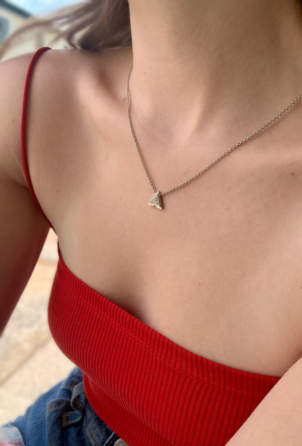 LuvMyJewelry Skyscraper Triangle Diamond Necklace In Sterling Silver