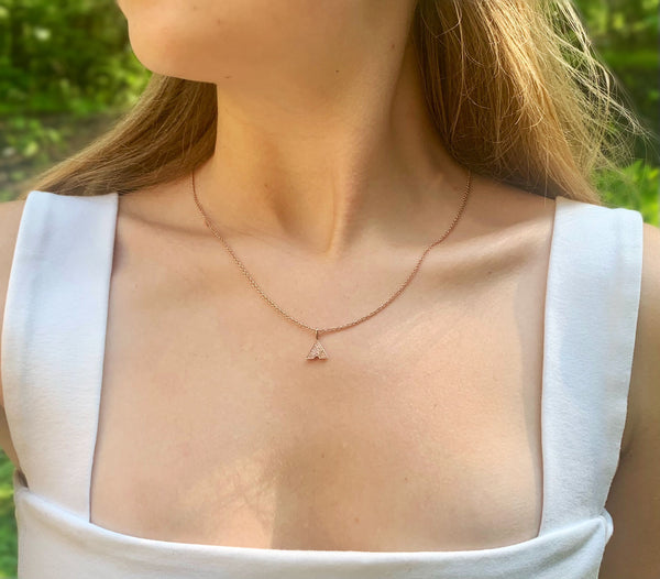LuvMyJewelry Skyscraper Triangle Diamond Pendant In 14K Rose Gold Vermeil On Sterling Silver