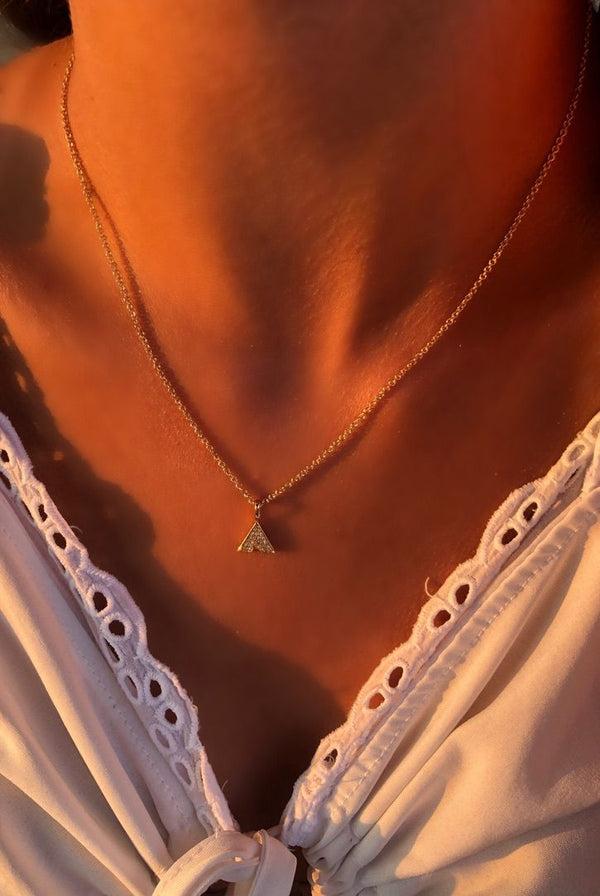 LuvMyJewelry Skyscraper Triangle Diamond Pendant In 14K Yellow Gold Vermeil On Sterling Silver