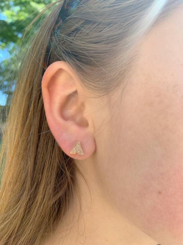 LuvMyJewelry Skyscraper Triangle Diamond Stud Earrings In 14K Rose Gold Vermeil On Sterling Silver