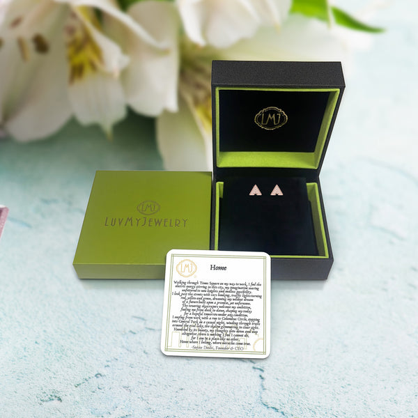 LuvMyJewelry Skyscraper Triangle Diamond Stud Earrings In 14K Rose Gold Vermeil On Sterling Silver
