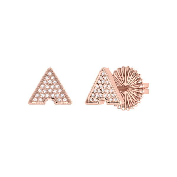 LuvMyJewelry Skyscraper Triangle Diamond Stud Earrings in 14K Rose Gold Vermeil on Sterling Silver