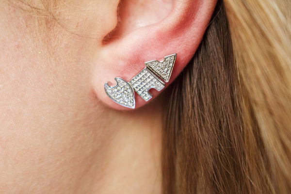 LuvMyJewelry Skyscraper Triangle Diamond Stud Earrings In Sterling Silver