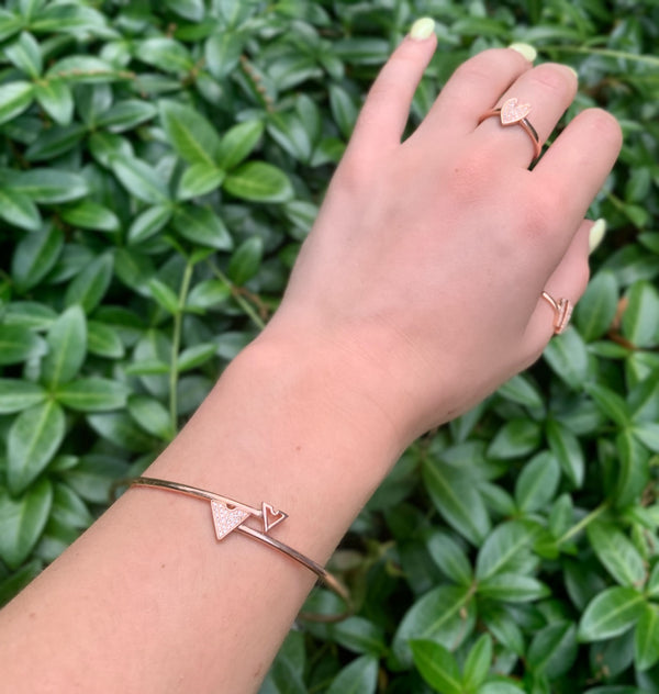 LuvMyJewelry Skyscraper Triangle Roof Adjustable Diamond Bangle In 14K Rose Gold Vermeil On Sterling Silver