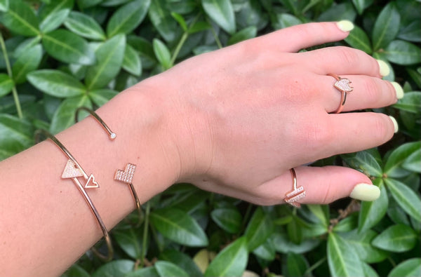 LuvMyJewelry Skyscraper Triangle Roof Adjustable Diamond Bangle In 14K Rose Gold Vermeil On Sterling Silver