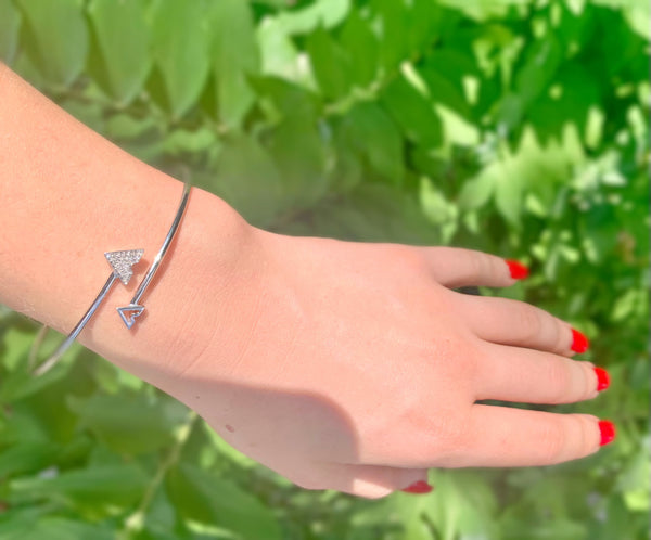 LuvMyJewelry Skyscraper Triangle Roof Adjustable Diamond Bangle In Sterling Silver