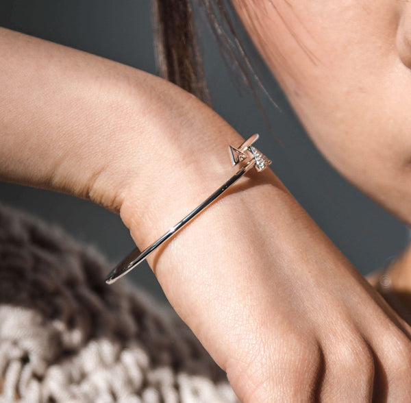 LuvMyJewelry Skyscraper Triangle Roof Adjustable Diamond Bangle In Sterling Silver