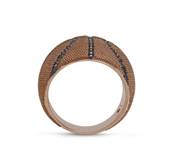 LuvMyJewelry Slam Dunk Basketball Brown Rhodium Plated Sterling Silver Black Diamond Ring