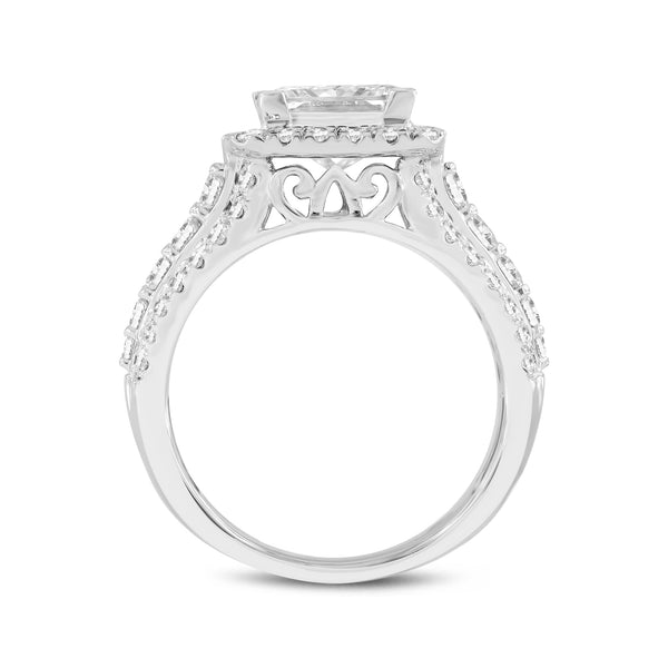 LuvMyJewelry Sofia 14K White Gold Princess Cut Lab Grown Diamond Halo Engagement Ring - 3.35 Ct