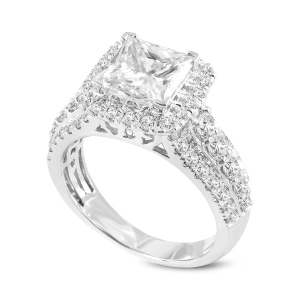 LuvMyJewelry Sofia 14K White Gold Princess Cut Lab Grown Diamond Halo Engagement Ring - 3.35 Ct