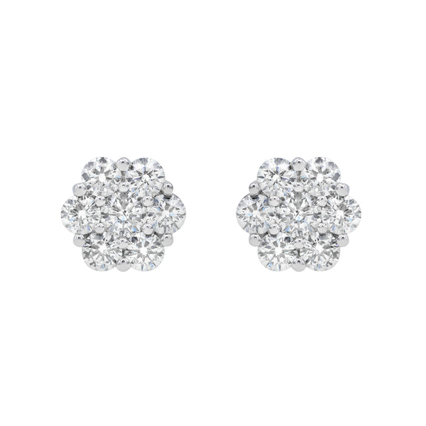LuvMyJewelry Solace 14K White Gold Flower Cluster Diamond Earrings - 1.80 Ct