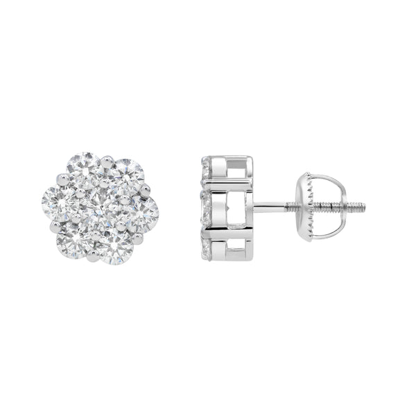 LuvMyJewelry Solace 14K White Gold Flower Cluster Diamond Earrings - 1.80 Ct