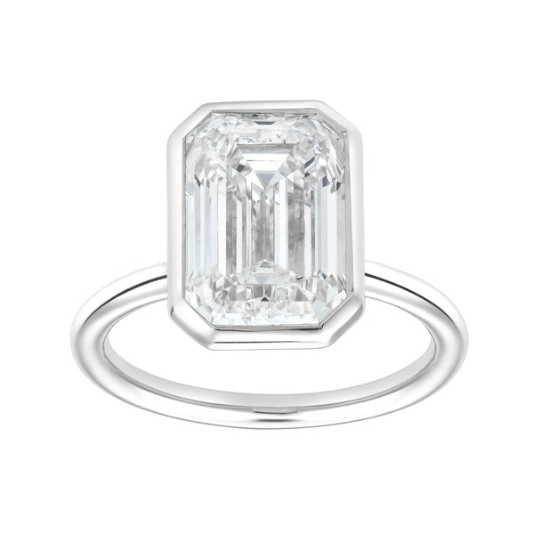 LuvMyJewelry Solaire 14K White Gold Emerald Cut Lab Grown Diamond Bezel Solitaire Engagement Ring – 5 cts