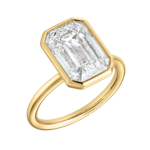 LuvMyJewelry Solaire 14K Yellow Gold Emerald Cut Lab Grown Diamond Bezel Solitaire Engagement Ring – 5 Cts