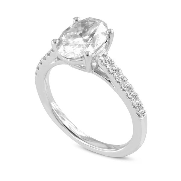 LuvMyJewelry Solce 14K White Gold Oval Lab Grown Diamond Engagement Ring - 2.2 Ct