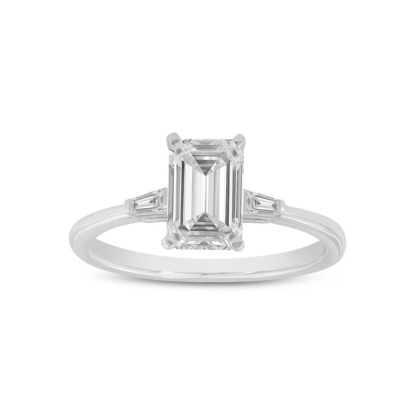 LuvMyJewelry Solene 14K White Gold Emerald Cut Lab Grown Diamond 3 Stone Engagement Ring - 1.6 ctw
