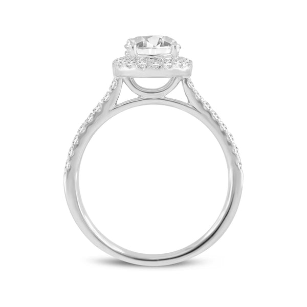 LuvMyJewelry Solstice 14K White Gold Round Cut Lab Grown Round Diamond Halo Engagement Ring - 1.3 Ct