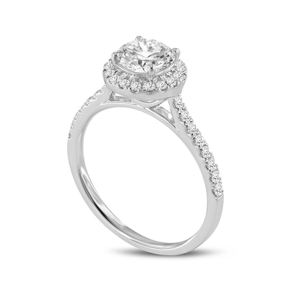 LuvMyJewelry Solstice 14K White Gold Round Cut Lab Grown Round Diamond Halo Engagement Ring - 1.3 Ct