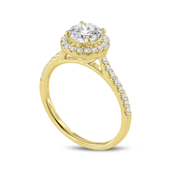 LuvMyJewelry Solstice 14K Yellow Gold Round Cut Lab Grown Round Diamond Halo Engagement Ring - 1.3 Ct
