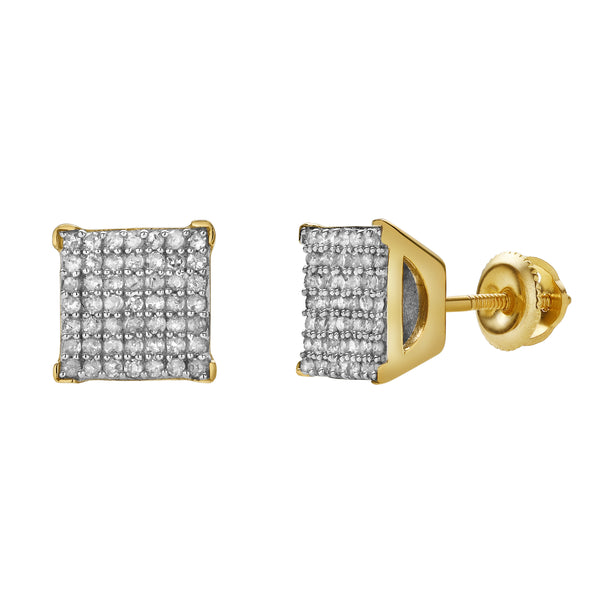 LuvMyJewelry Sorentis 10K Yellow Gold Cluster Diamond Unisex Earrings - 0.39 Cts