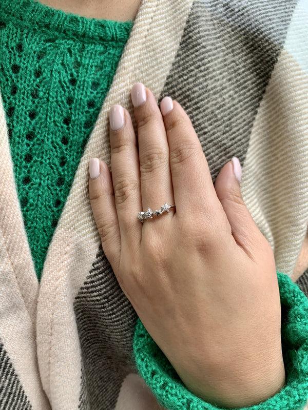 LuvMyJewelry Sparkling Starry Lane Diamond Ring In 14K White Gold