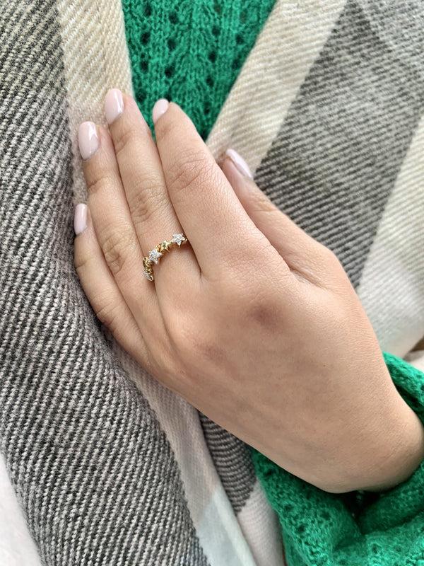 LuvMyJewelry Sparkling Starry Lane Diamond Ring In 14K Yellow Gold