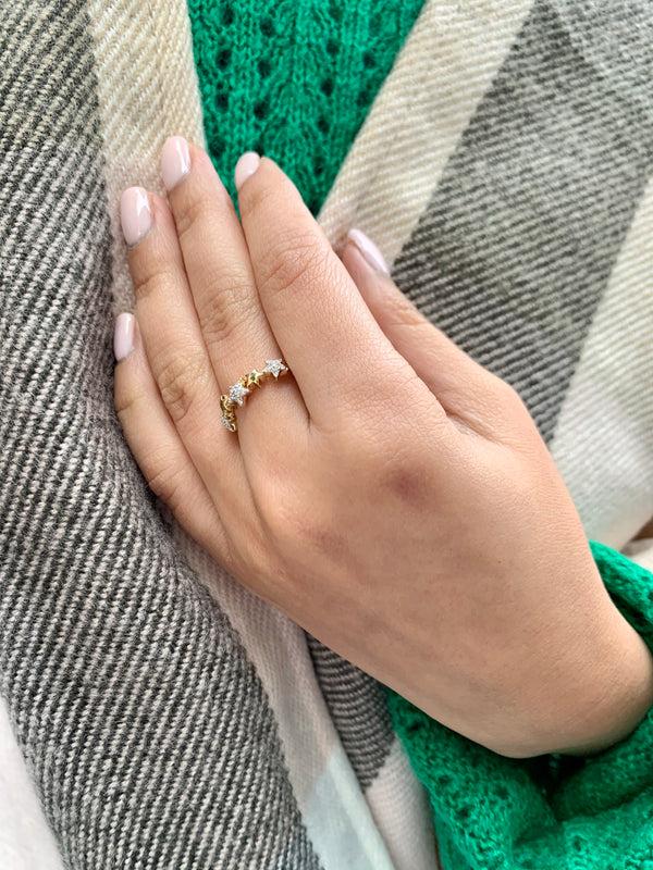 LuvMyJewelry Sparkling Starry Lane Diamond Ring In 14K Yellow Gold Vermeil On Sterling Silver