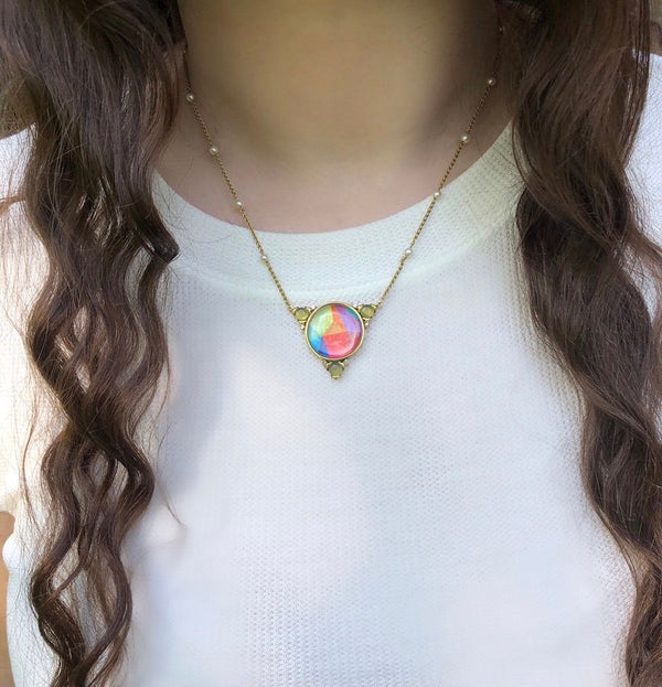 LuvMyJewelry Sprinkle Of Color Prehnite & Diamond Necklace With Pearls In 14K Yellow Gold Plated Sterling Silver