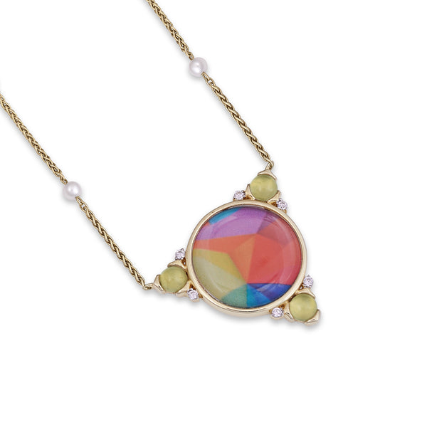 LuvMyJewelry Sprinkle Of Color Prehnite & Diamond Necklace With Pearls In 14K Yellow Gold Plated Sterling Silver