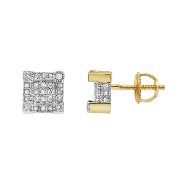 LuvMyJewelry Square Stud 10K Yellow Gold Diamond Earrings 0.25 Ct. Tw