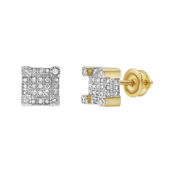 LuvMyJewelry Square Stud 10K Yellow Gold Diamond Earrings 0.25 ct. tw
