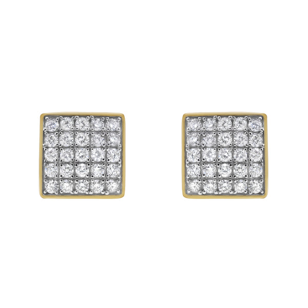 LuvMyJewelry Square Tile 14K Yellow Gold Diamond Earrings 0.77 Ct. Tw