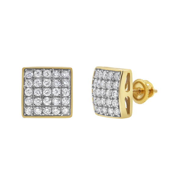 LuvMyJewelry Square Tile 14K Yellow Gold Diamond Earrings 0.77 Ct. Tw