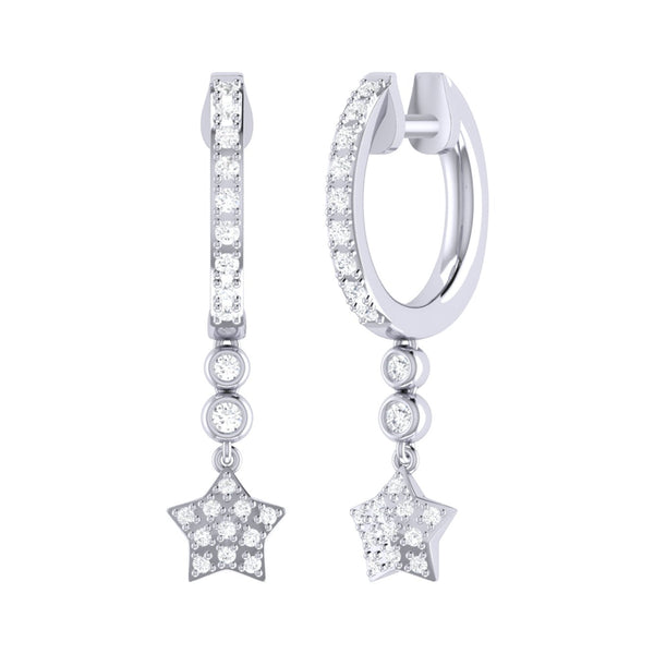 LuvMyJewelry Star Bezel Duo Diamond Hoop Earrings in 14K White Gold