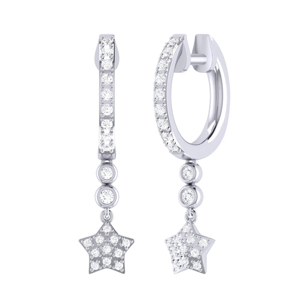 LuvMyJewelry Star Bezel Duo Diamond Hoop Earrings in Sterling Silver