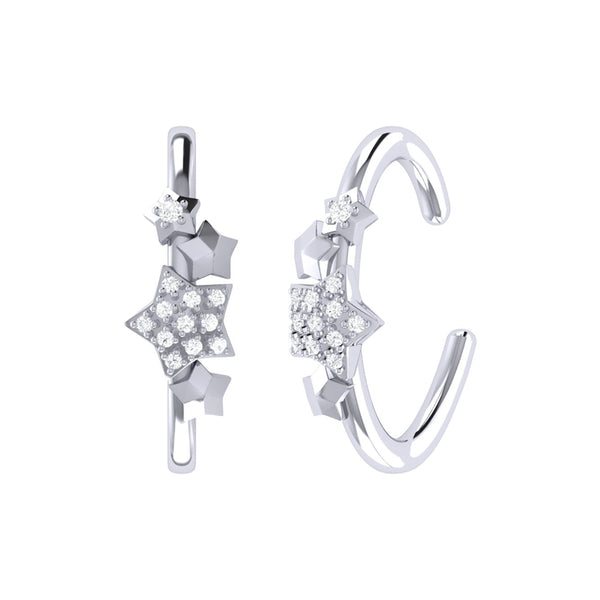 LuvMyJewelry Star Cluster Diamond Ear Cuffs in 14K White Gold