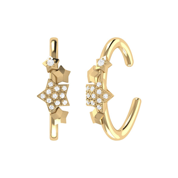 LuvMyJewelry Star Cluster Diamond Ear Cuffs in 14K Yellow Gold
