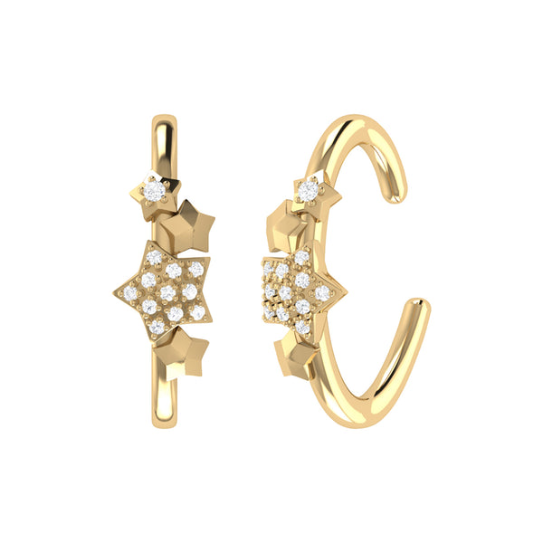 LuvMyJewelry Star Cluster Diamond Ear Cuffs in 14K Yellow Gold Vermeil on Sterling Silver