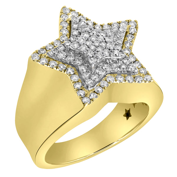 LuvMyJewelry Star Studded Bling 14K Yellow Gold 3 Layered Star Ring - 3 Ct